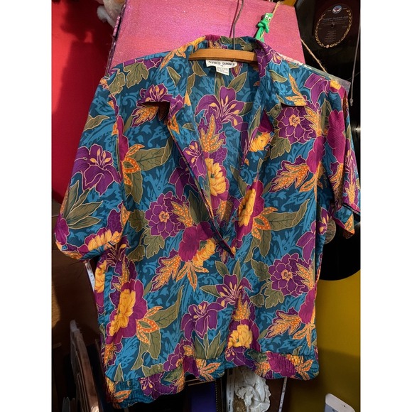 Alfred Dunner Tops - Alfred Dunner Vintage Floral Blouse Teal Purple Gold Short Sleeve Top Size 10